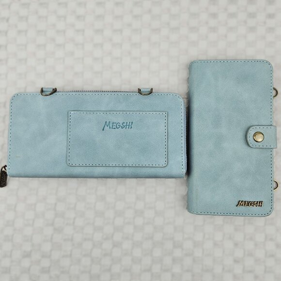 Phone Case & Zipper Wallet RFID iPhone 12/12Pro Blue Gray Microsuede Magnetic - Picture 1 of 16